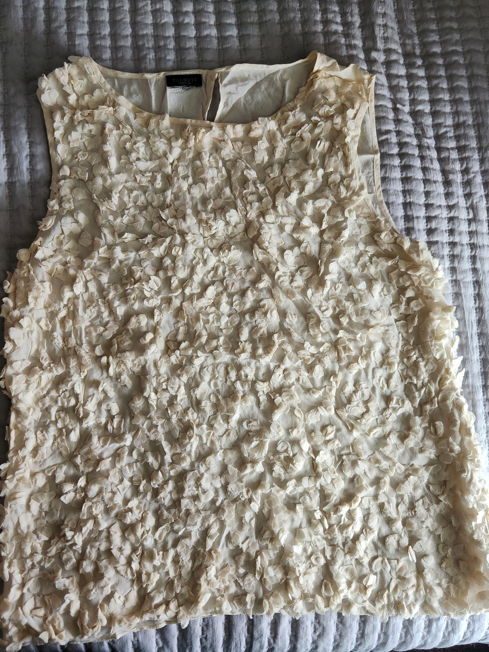 Talbots Cream Floral Appliqué Sleeveless Dress